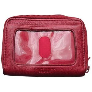 Buxton Wizard Red Leather Accordion Credit Card Double Zip Coin Wallet